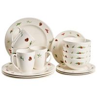 vajilla de 16 piezas de porcelana hecha a mano con acabado de esmalte reactivo motivo navidad blanco marjoram