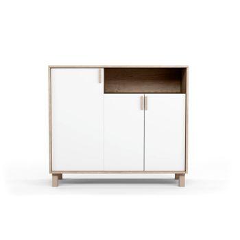 Zapatero melamina roble claro puertas blanco 88x100x37 cm