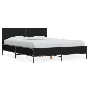 Cama Doble | Cama Para Adultos | Estructura De Cama Madera De Ingeniería Y Metal Negro 120x200cm