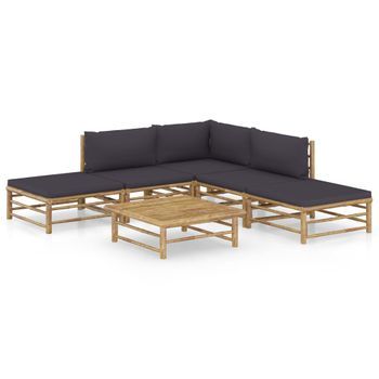Set De Muebles De Jardín 6 Piezas Bambú Y Cojines Gris Oscuro Vidaxl