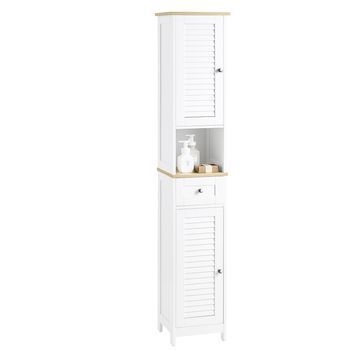 Mueble Columna De Baño Armario Para Baño Alto Con 5 Estantes 1 Compartimento Abierto 2 Puertas Y 1 Cajón 32 X 30 X170cm Frg236-wn Sobuy Es