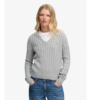 Superdry para mujer. W6110748A Jersey Washed Cable gris (XL), Casual, Algodón