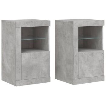 Juego De 2 Mesitas De Noche - Mesilla Luces Led Madera Ingeniería Gris Hormigón Mc5153