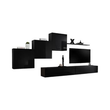 Conjunto De Muebles De Salón Mural Switch X De Diseño, Color Negro Brillante.