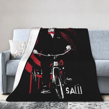Mantas de película Saw Jigsaw on Bike, tortura de Halloween, mantas de lana a la moda, dormitorio, sofá, colcha suave portátil, transpirable