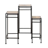 set de 3 soportes cuadrados para decoracion - mesas auxiliares de metal - ideal para recibidor y dormitorio - madera natural