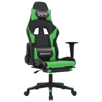 Silla Gaming Con Reposapiés Cuero Sintético Negro Verde Vidaxl