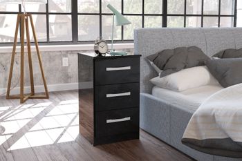 Adalee 3 Drawer Black Bedside Table