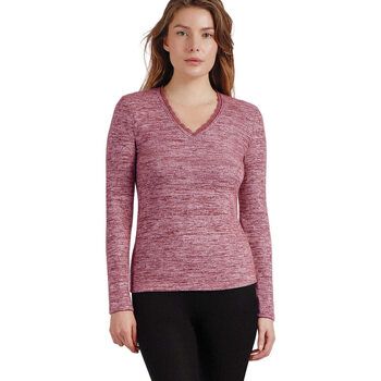 Admas Camiseta manga larga Top de manga larga y cuello en V Puntilla para mujer