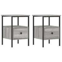 pack 2 uds mesitas noche  mesa auxiliar  mesilla madera ingenieria gris sonoma 34x36x50 cm