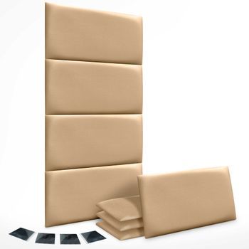 Dhome Juego De 8 Paneles Tapizados De Polipiel Premium Pack Autoadhesivos Para Pared Acústicos Absorbentes Protección (champán, 50x30cm, X8)
