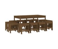 set de comedor de jardin 13 piezas madera maciza pino marron miel