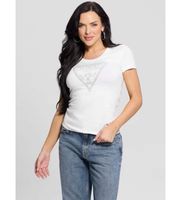 guess para mujer w5ri11j1314 camiseta logotipo shiny blanco xs casual algodon manga corta