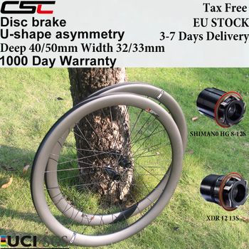 Juego de ruedas de carbono para bicicleta de carretera CSC 700C, freno de disco Center Lock, ancho 33 mm, profundidad 40/50 mm, forma de U, asimétricas, para bicicleta de gravel.
