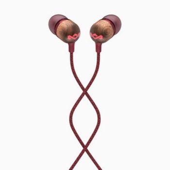 Auriculares The House Of Marley Smile Jamaica con cable, micrófono y control digital, rojo y madera