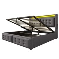 cama gris 180 x 200 cm con almacenaje abatible led y carga usb-c