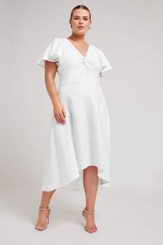 Yours London Vestido Blanco Con Cola Y Nudo Frontal, Mujer Curvy Y Tallas Grandes, Yours London