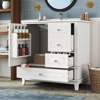 mueble bajo lavabo de 81 cm blanco brillante con lavabo ceramico y tres cajones