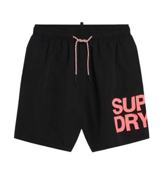 Superdry para hombre. M3010228A Bañador Sportswear negro (S), Beachwear, Poliéster Reciclado, Sostenible
