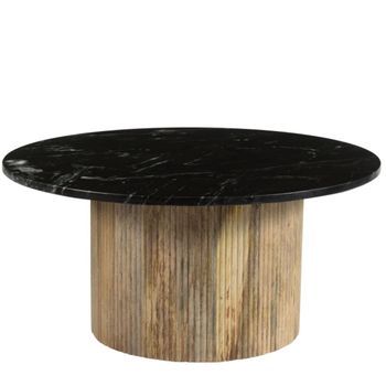 Mesa de centro redonda 70 cm mármol negro y madera