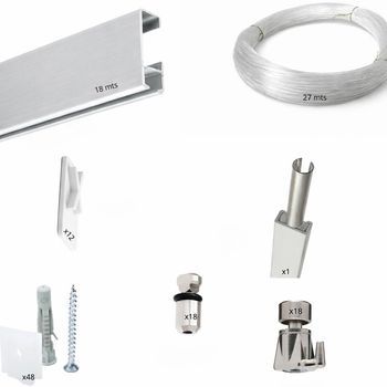 Sistema Para Colgar Cuadros Rm Express Basic-plus Atm , Aluminio Plata , 18 M Cobertura , Hasta 50 Kg/ml , Ganchos Automáticos , Para Galerías Y