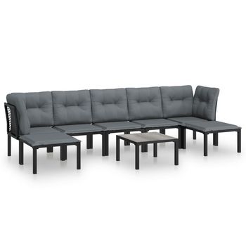 Conjunto De Muebles De Jardín 8 Uds | Mesa Y Sillas Ratán Sintético Negro Y Gris