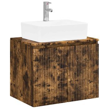 Juego De Muebles De Baño Roble Ahumado Madera De Ingeniería Vidaxl