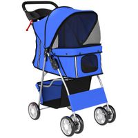pawhut carrito para perros pequenos con cesta de almacenaje portavasos ruedas y cojin lavable 77x44x102 cm azul   aosom espana