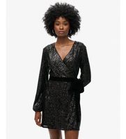 superdry para mujer w8011789a vestido sequin velvet wrap negro l casual fiesta poliester manga larga