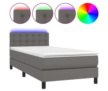 Cama box spring y colchón led cuero sintético gris 90x190 cm botones