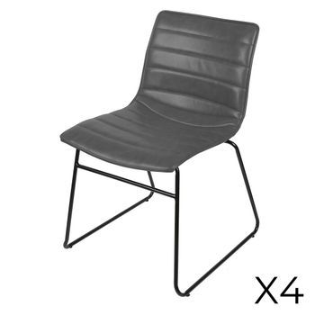 Lote De 4 Sillas De Pu Efecto Cuarzo Gris Colección Nets Estilo Industrial