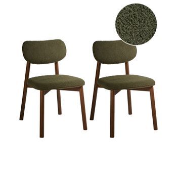Conjunto De 2 Sillas De Comedor Estructura De Madera De Caucho Asiento Y Respaldo Acolchado De Bouclé Comedor Cocina Marrón Y Verde Mills