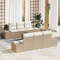 juego de sofa de jardin de 7 piezas con cojines beige poliratan v5370 unico  beige