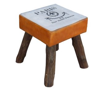 Taburete multicolor de madera tapizado en polipiel de 44x44x45 cm