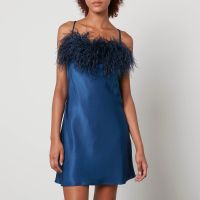 sleeper boheme feather-trimmed satin mini dress - xl