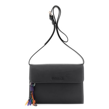 bolso de hombro efecto saffiano con charms multicolores black
