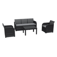 keter conjunto de jardin sanremo con dos sillones y sofa de 3 plazas con mesa auxiliar resina imitacion ratan trenzado