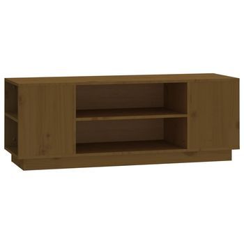 Mueble Tv | Mueble De Salón | Armario Tv Madera Maciza De Pino Marrón Miel 110x35x40,5 Cm