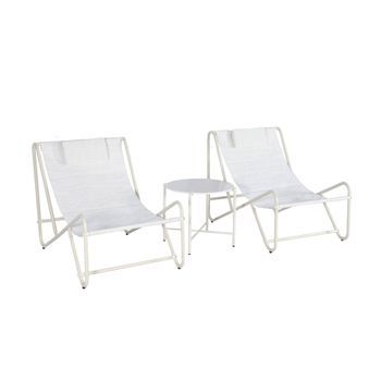 Conjunto De 2 Sillones Relax Con Mesa Redonda De Acero, Beige