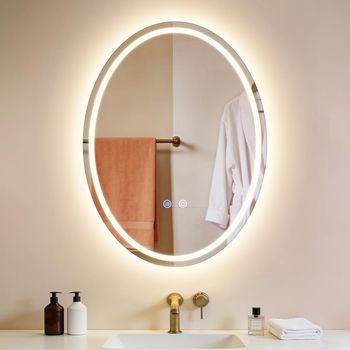 Espejo De Baño Ovalado Led Nettlife De 60x80 Cm, Control Táctil, Antivaho, Regulable De 3000 A 6500 K, Ip44, Montaje En Pared. Espejo Iluminado De Diseño.