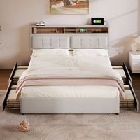 cama doble tapizada 140x200 cm con cuatro cajones usb y cabecero regulable
