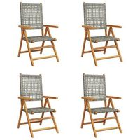 pack 4 uds sillas de jardin  silla de exterior  sillon reclinables ratan pe madera maciza gris