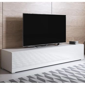 Mueble Tv Con Patas 2 Cm | Mueble De Televisión | Mueble De Salón | 1 Puerta | 160x32x40cm | Modelo Luke H2 | Blanco Brillo
