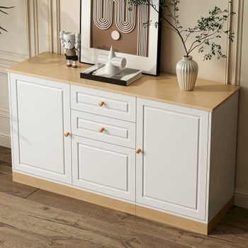 Aparador - Mueble De Salón - Tablero De Partículas - Blanco Y Madera (135.5x39x76cm)