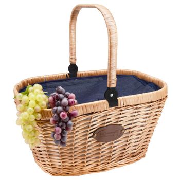 Cesta de picnic isotérmica de mimbre y tejido efecto vaquero