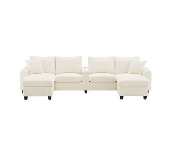 Sofá en u 334x128,5x81 cm - 4 plazas, usb/type-c, led, 2 pufs - beige