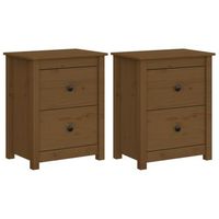 pack 2 uds mesitas de noche  mesa auxiliar  mesilla madera de pino marron miel 50x35x615 cm