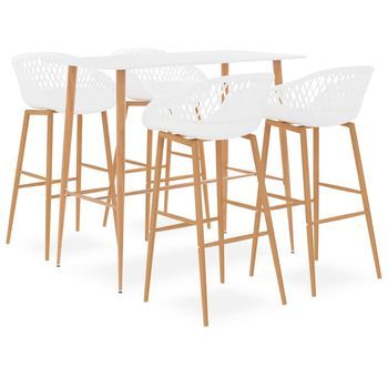 Mesa Alta Y Taburetes De Bar De 5 Piezas Blanco Vidaxl