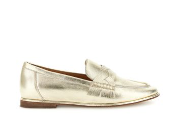 mocasín de piel laminada con presilla tejida light gold