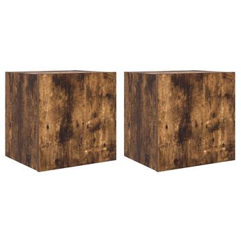 Muebles Tv De Pared Luces Led 2 Uds Roble Ahumado 40,5x35x40 Cm